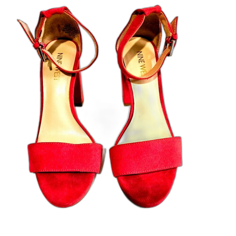 Nine West Angelika Hot Pink Suede Ankle Strap Block Heel Sandals Sz 6 - Picture 3 of 8